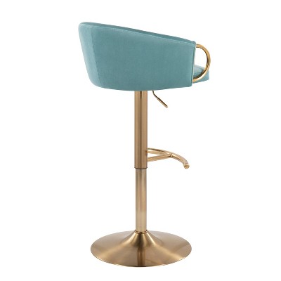 Claire Gold Metal and Light Blue Velvet Adjustable Swivel Barstool Set