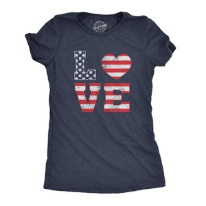 Womens Love American Flag T Shirt Cute Patriotic Red White and Blue Tee - Crazy Dog Women's T Shirt - 1 of 4