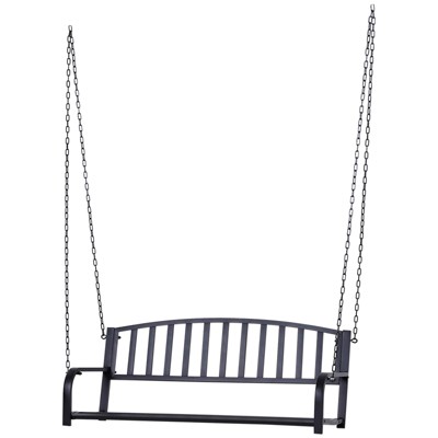Outsunny 2 Person Front Hanging Porch Swing Bench Outdoor Steel Swing Chair with Sturdy Chains for Backyard Deck 550 lb Weight Capacity Black