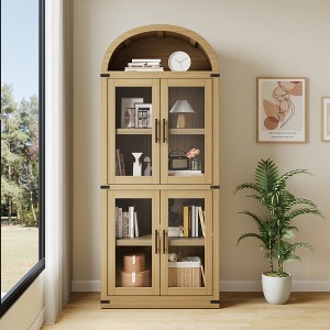 72'' Tall  5 Tier Arched Bookcase for Home Office, 4 Tier Bookshelf Storage Cabinet with Door, Floor Standing Organizer for Living Room - 1 of 4