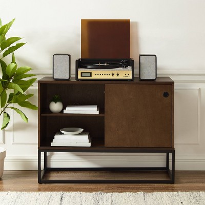 Byron 45'' Brown and Black Modern Vinyl Record Storage Console