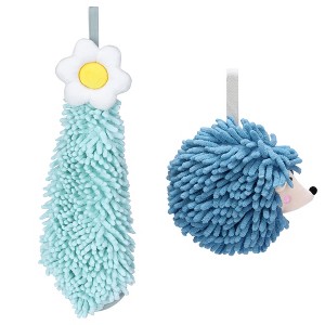 REGALWOVEN 2 Packs Chenille Hand Towel Flower and Cute Cartoon Hanging Hand Towel for Bathroom 6" x 15"/7" x 7" - 1 of 4