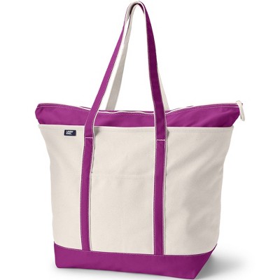 Lands' End Zip Top Long Handle Canvas Tote Bag