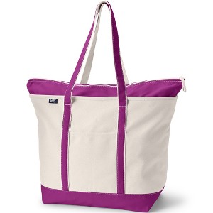 Lands' End Zip Top Long Handle Canvas Tote Bag - 1 of 4