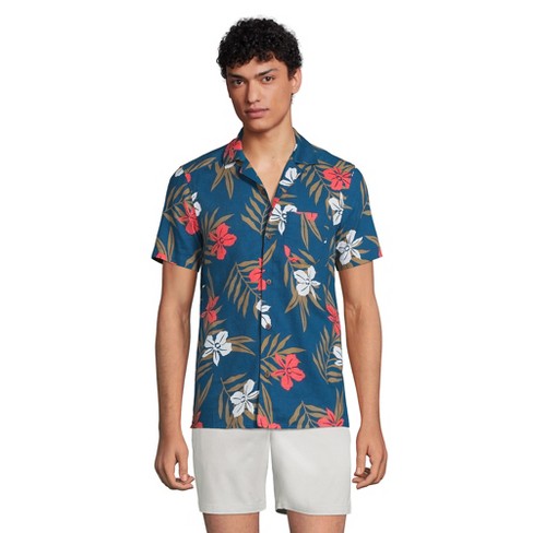 Lands' End Men's Traditional Fit Short Sleeve Camp Collar Hawaiian ...