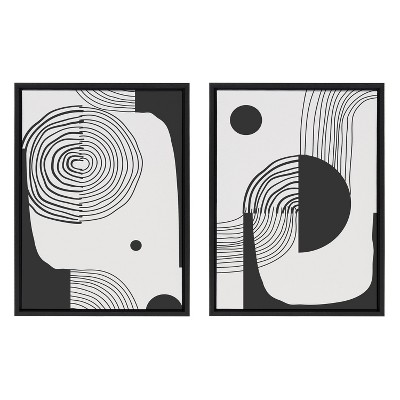 Kate and Laurel Sylvie Abstract Minimal A and B Framed Canvas by The Creative Bunch Studio, 2 Piece 18x24, Black