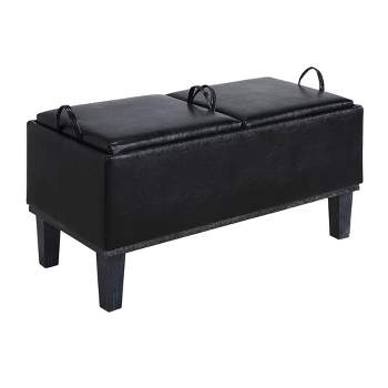 Breighton Home Designs4Comfort Brentwood Storage Ottoman with Reversible Trays Black Faux Leather/Black
