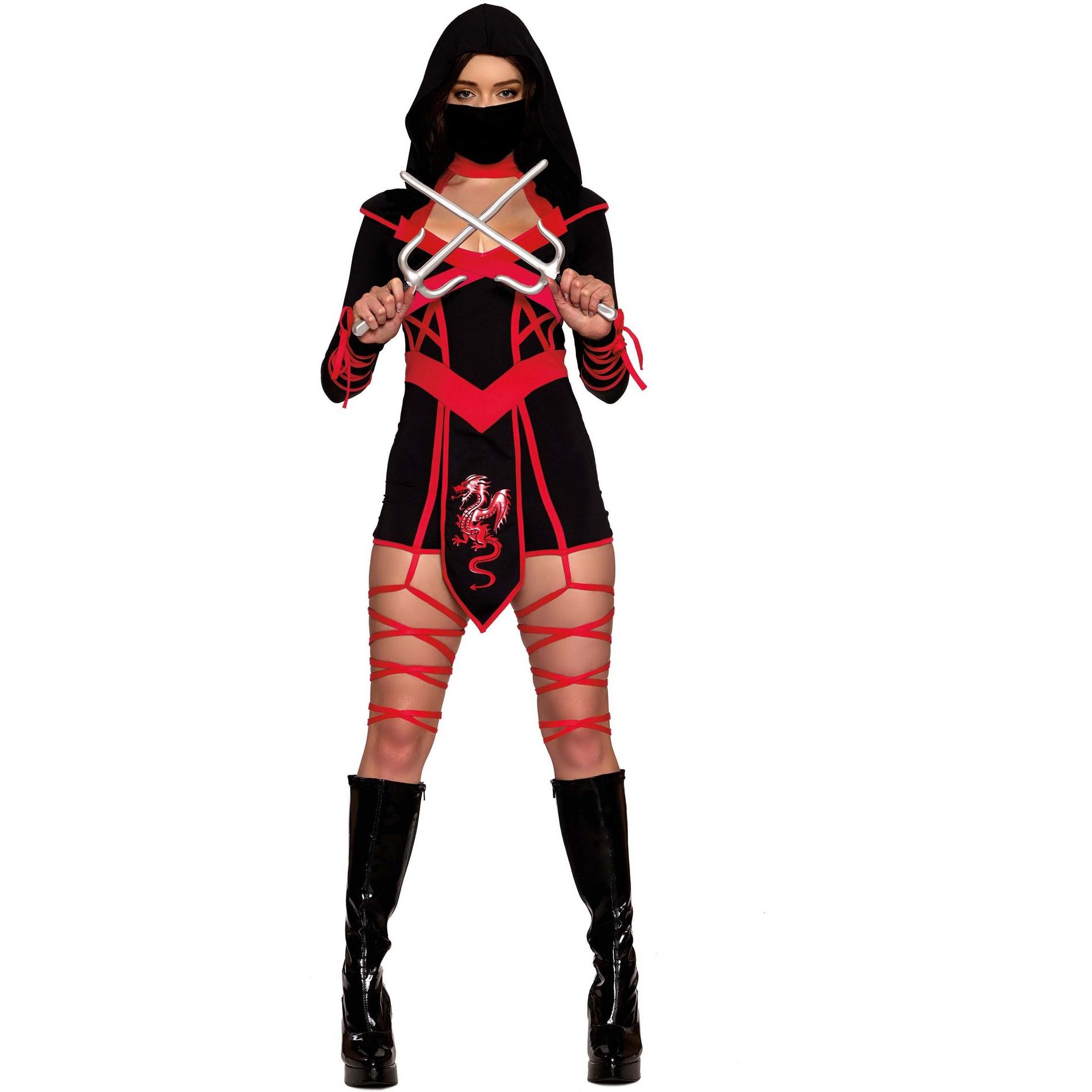 HalloweenCostumes.com Women's Red Dragon Ninja Hooded Romper Costume