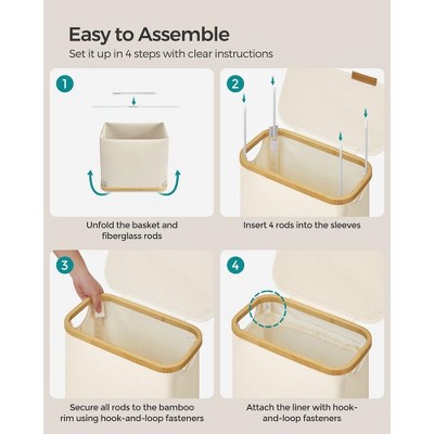 Cream White Collapsible Laundry Hamper with Bamboo Lid