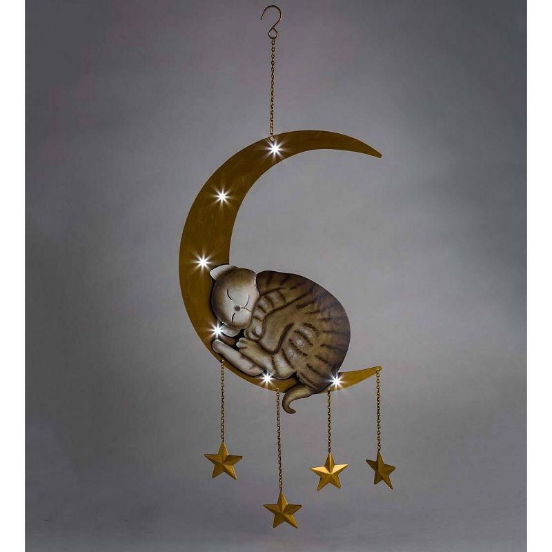 Wind & Weather Lighted Hanging Metal Moon with Animals Indoor/Outdoor Decoration - Cat, 3 of 5