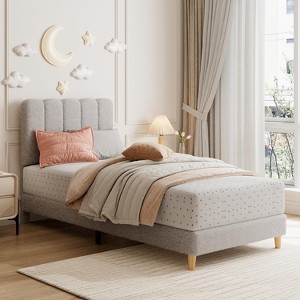 Boucle Upholstered Platform Bed with Wave Headboard for Kids, Easy Assembly, Wooden Slats Support, No Box Spring Needed - 1 of 4