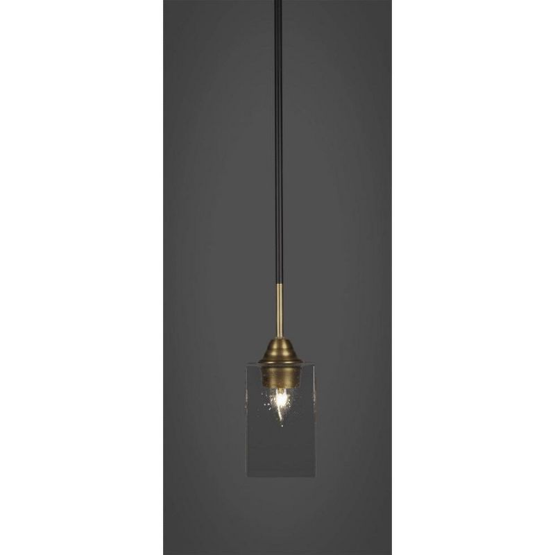 Toltec Lighting Paramount 1 - Light Pendant in  Matte Black/Brass with 4" Square Clear Bubble Shade, 1 of 2