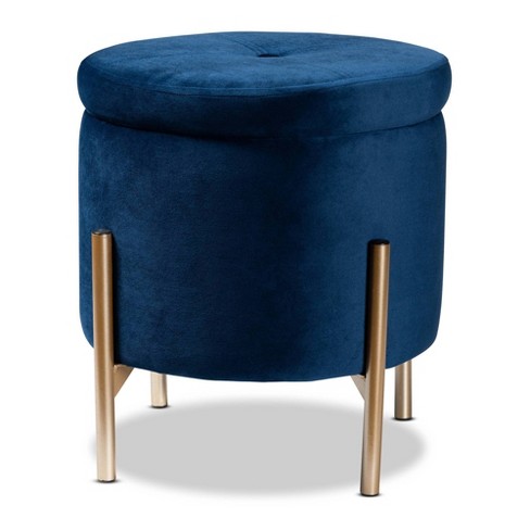 Sven Walnut & Cascadia Blue Velvet Ottoman