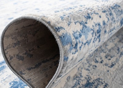 Abstract Ivory/Blue Synthetic 4' x 6' Hand-Knotted Area Rug