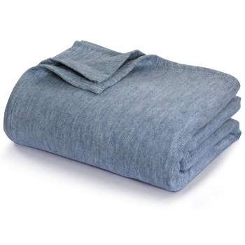 Tribeca Living King Yarn Dyed Cotton Silk Oversized Blanket Heather Blue