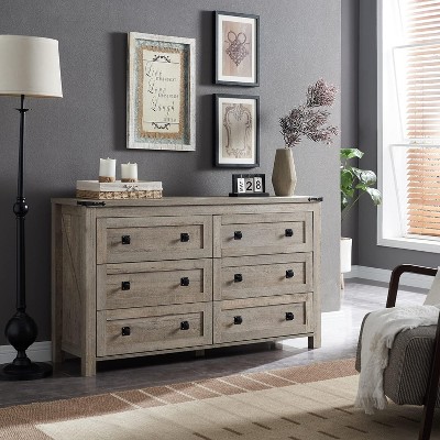 Farmhouse 6 Drawers Dresser, 54" Wide Wood Rustic Wide Chest of Drawers, Storage Dressers Organizer for Bedroom, Living Room, Hallway