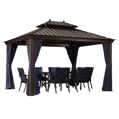 PURPLE LEAF Hardtop Gazebo Canopy with Netting and Curtains for Outdoor Deck Backyard Heavy Duty Metal Patio Permanent Pavilion