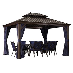PURPLE LEAF Hardtop Gazebo Canopy with Netting and Curtains for Outdoor Deck Backyard Heavy Duty Metal Patio Permanent Pavilion - 1 of 4
