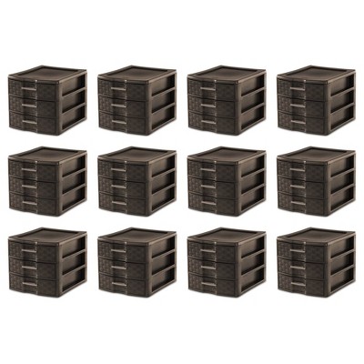 Sterilite Medium Weave 3 Drawer Portable Office Storage Organizer (12 Pack)