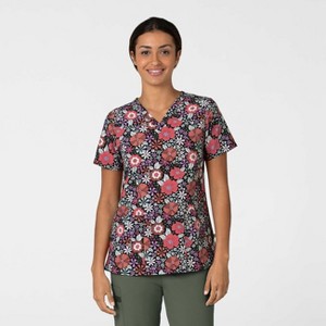 Wink Fashion Prints Women's Fitted 3-Pocket V-Neck Print Scrub Top - 1 of 1