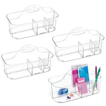 mDesign Large Plastic Divided Office Organizer Caddy Tote with Handle -  Black