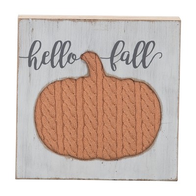 Transpac Wood 8 in. White Harvest Pumpkin Block Decor