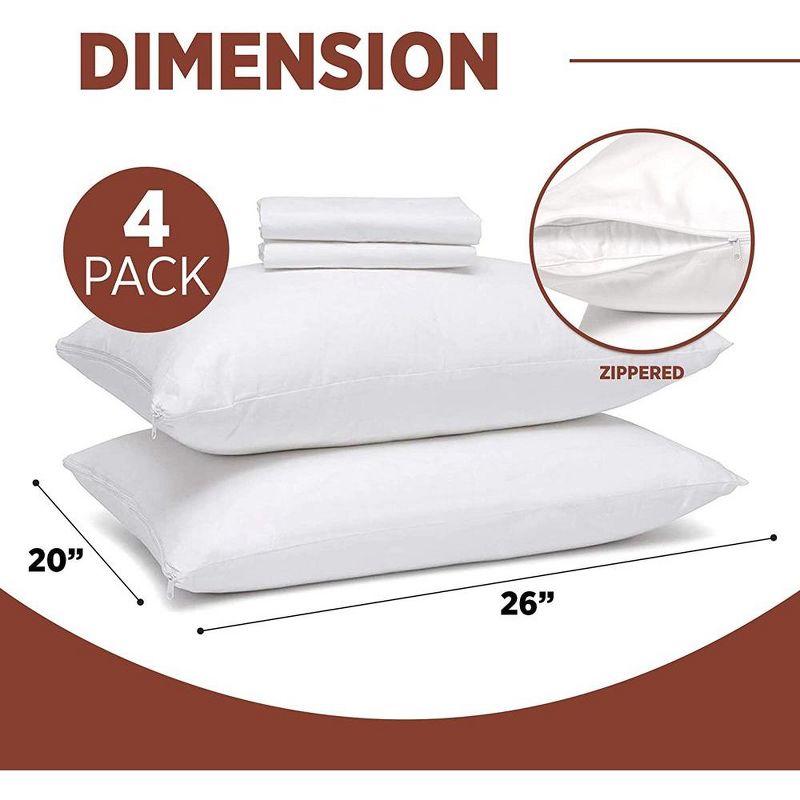 Better Bed Collection Zipped Poly/Cotton PIllow Protectors - 4 Pack White, 3 of 7
