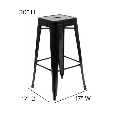 Black Metal Backless Indoor Bar Stools, Set of 4