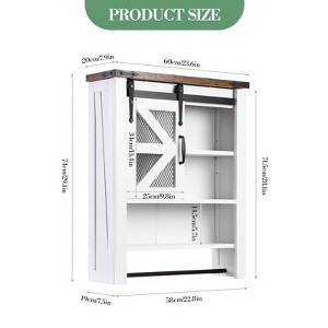 Vintage Smoky Wood Color and White Iron Mesh Barn Door Wall Cabinet - Dressing Table Vanity Table, Bedroom Vanity with Mirror - 1 of 4