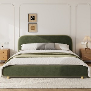 Christopher Knight Home Paine Modern Velvet Upholstered Platform Bed with Curve-Shaped Headboard - 1 of 4