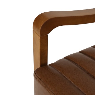 Munro Cognac Brown Faux Leather Recliner with Teak Wood Frame