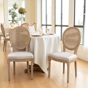 Mshliw Set of 2 Modern Dining Chairs with Rattan Back, Solid Wood Frame, Antique Painted Finish, Linen Upholstered Seat with Foam Cushion - 1 of 4