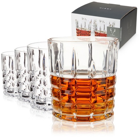 Viski Whiskey Glasses with Heavy Footed Base - Crystal Tumblers for Scotch,  Bourbon, Cocktails - 18.5 Oz, Set of 2, Clear