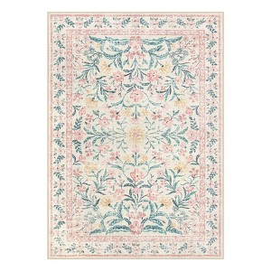 Itopfox Machine Washable Nursery Rug, Pink Floral Carpet Non Slip, Soft Boho Indoor Floor Rug for Girls Bedroom, Living Room, Dorm - 1 of 4