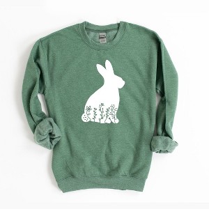 Simply Sage Market Women's Graphic Sweatshirt Bunny With Flowers - 1 of 2