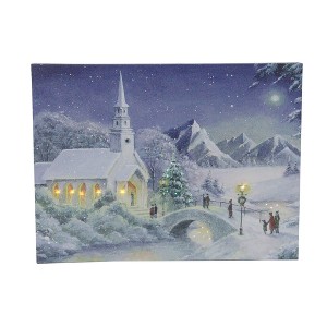 Northlight LED Fiber Optic Lighted Snow Covered Church Christmas Wall Art 15.75" x 12" - 1 of 4