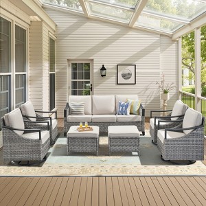 Buenhomino Outdoor Patio Furniture Sets, All-Weather PE Wicker Seating with Swivel Chairs, Sofas, Ottomans & Tables for Garden, Deck & Porch - 1 of 4