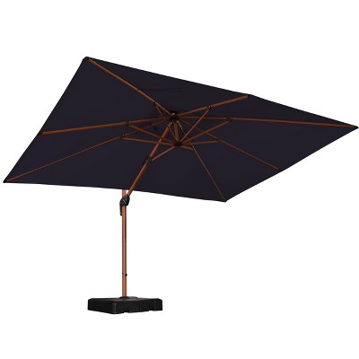 PURPLE LEAF Double Top Rectangle Patio Umbrella with Base Deluxe Wood Pattern Offset Hanging Umbrella for Pool Garden