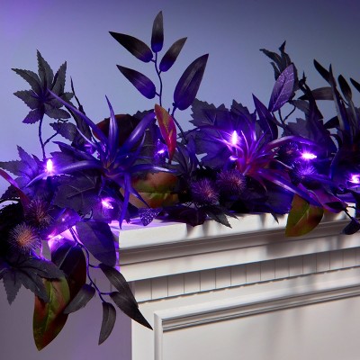 6' Black and Purple Pre-Lit Halloween Garland with LED Lights