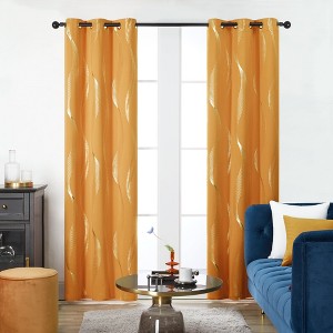 Deconovo 2 Panels Silver Printed Blackout Curtains with Wave, 6 Grommets for Bedroom - 1 of 4