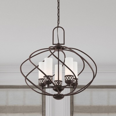 Olde Bronze 5-Light Chandelier with Hand Blown Satin White Glass