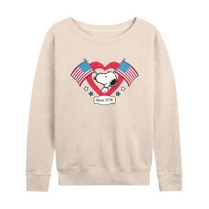 Women's - Peanuts - Snoopy Since 1776 Flag Heart Lightweight French Terry Wide Neck Long Sleeve Shirt - 1 of 4