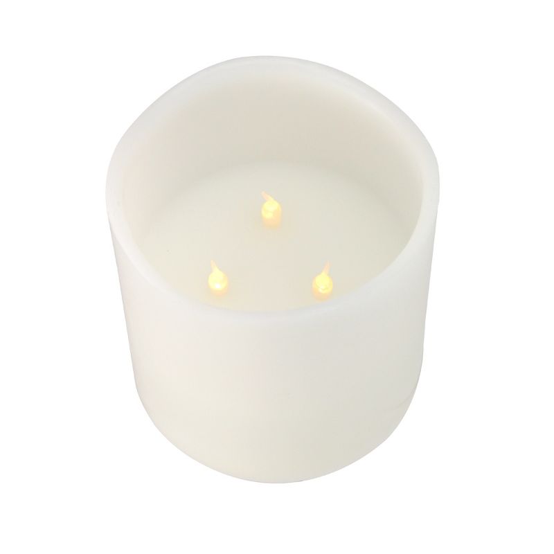 Northlight 6" Prelit LED Battery Operated Flameless 3-Wick Flickering Pillar Candle - White, 2 of 4