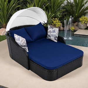 79.9" Outdoor Patio PE Rattan Daybed Sunbed with Adjustable Canopy - 1 of 4
