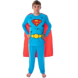 DC Comics Men's Superman Costume Raglan Shirt And Pants Pajama Set with Cape Classic Superman - 1 of 4