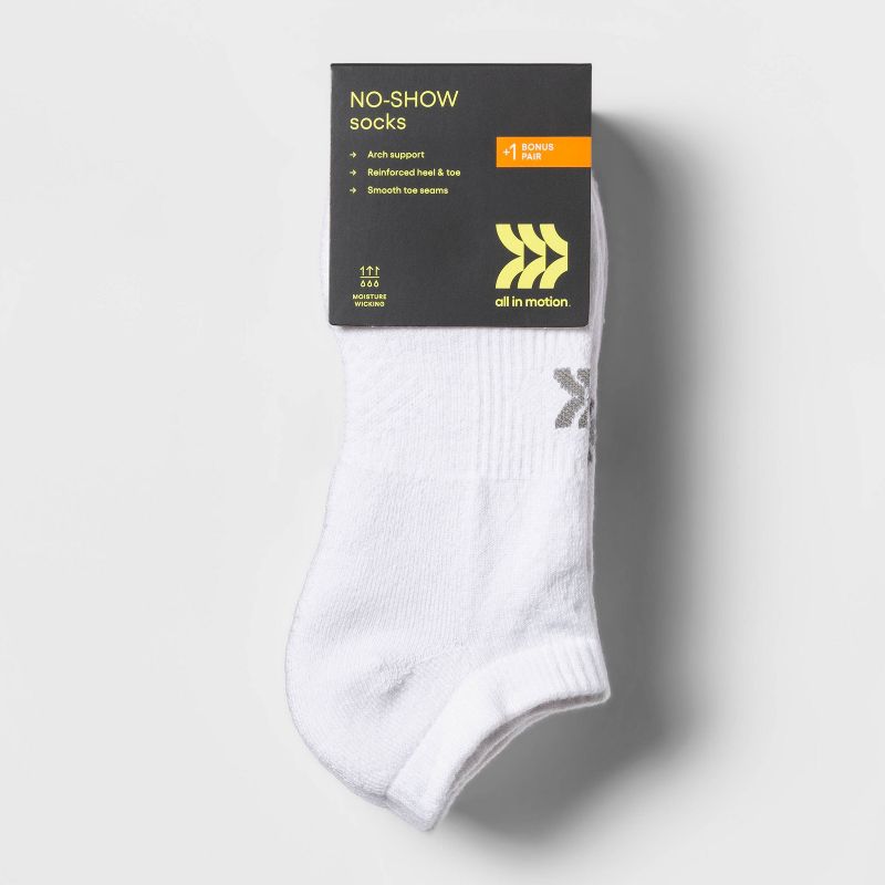 Women's Extended Size Cushioned 6+1 Bonus Pack No Show Athletic Socks - All In Motion™ White, 3 of 8