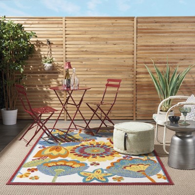 Aloha Collection 63" Multicolor Floral Round Indoor/Outdoor Rug