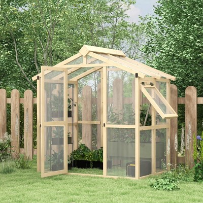 Outsunny 6.5' x 4' Polycarbonate Greenhouse with Wood Frame