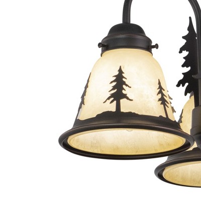 Rustic Burnished Bronze 3-Light Semi-Flush Mount with Amber Glass