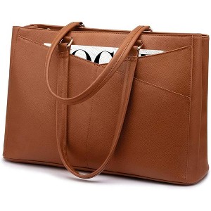 Laptop Tote Bag for Women 15.6 Inch Waterproof Leather Computer Bags Business Office Work Briefcase - 1 of 4